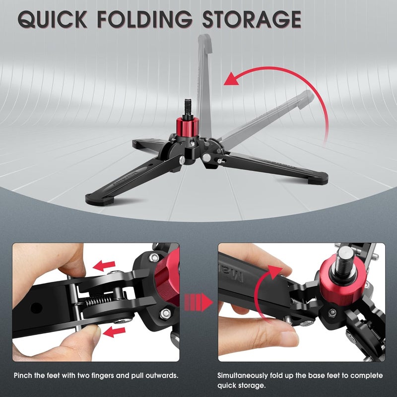 Manbily Mini Tripod Base for Monopods, 3/8" Screw Desktop Tripod with Three Feet, Monopod Stand Support, Travel for Ball Head/Fluid Head DSLR Camera Camcorder, Tilt 20° & Rotate 360° (Red) - Image 5